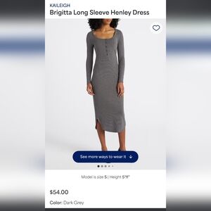 Stitchfix Kaileigh Brigitta Charcoal Grey  Henley Long Sleeve Dress